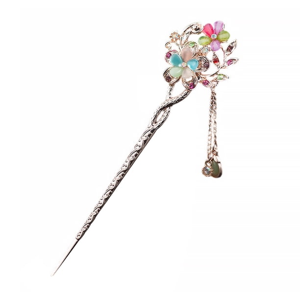 KAKOWELY Palillo para el cabello con flor de diamantes de imitación, palillo para el cabello de novia, accesorios para el cabello para mujer