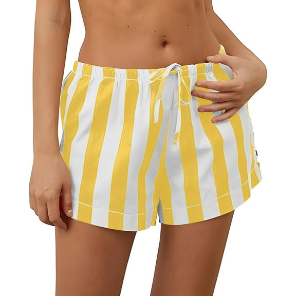 Lenpel Women's Striped Shorts Trendy Elastic High Waisted Drawstring Hot Beach Shorts Summer Casual Shorts