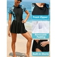 thumbnail image 2 of FEOYA Ladies' Short Sleeve Zip Front Swimdress Rash Guard One Piece Modest Athletic Swimskirt Beachwear Built-in Shorts Bra M, 2 of 5