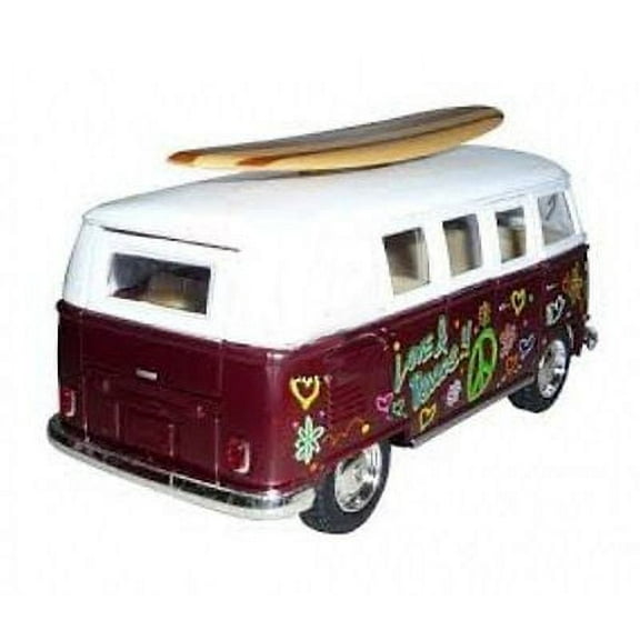 Kinsmart Volkswagen Classical Bus 1962 Surfboard 1:32 Diecast Model Bus Maroon