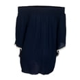 thumbnail image 2 of eVogues Plus size Smocked Off Shoulder Top Navy Blue, 2 of 3