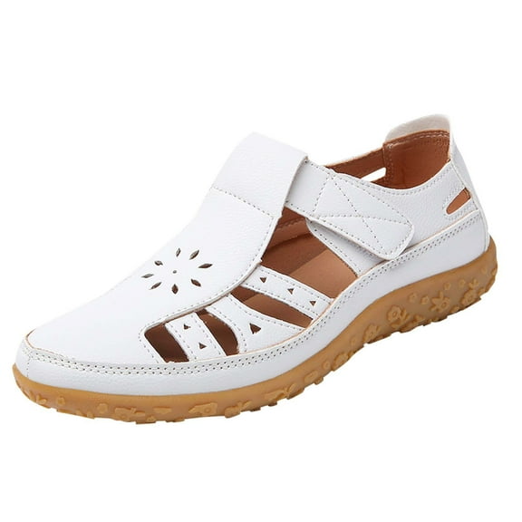 RUIYANQI Women's Closed Toe PU Leather - like Sandals Perforated Adjustable Strap Multi - color Comfortable Casual Summer Shoes Non Slip Orthopedic Footwear For Women White Women Sandal
