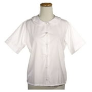 White Short Sleeve Button Up Peter Pan Collar Blouse - Adult Size XS