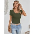 thumbnail image 6 of Womens Tops Summer Square Neck Short Sleeve Shirts Ribbed Knit Slim Fitted Tshirt Casual Tees Clothing, 6 of 7