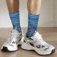 thumbnail image 6 of Fotbe Sharks on White Blue Striped Pattern Long Socks for Men & Women – Breathable & Stretchy Compression Socks, Ideal for Running, Travel, and Everyday Wear Size 5-11, 6 of 6