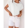 thumbnail image 2 of Womens Short Sleeve Cropped T-shirts Summer Rolled Dolman Sleeve Crop Tops Casual Round Neck Solid Short Basic Tees, 2 of 7