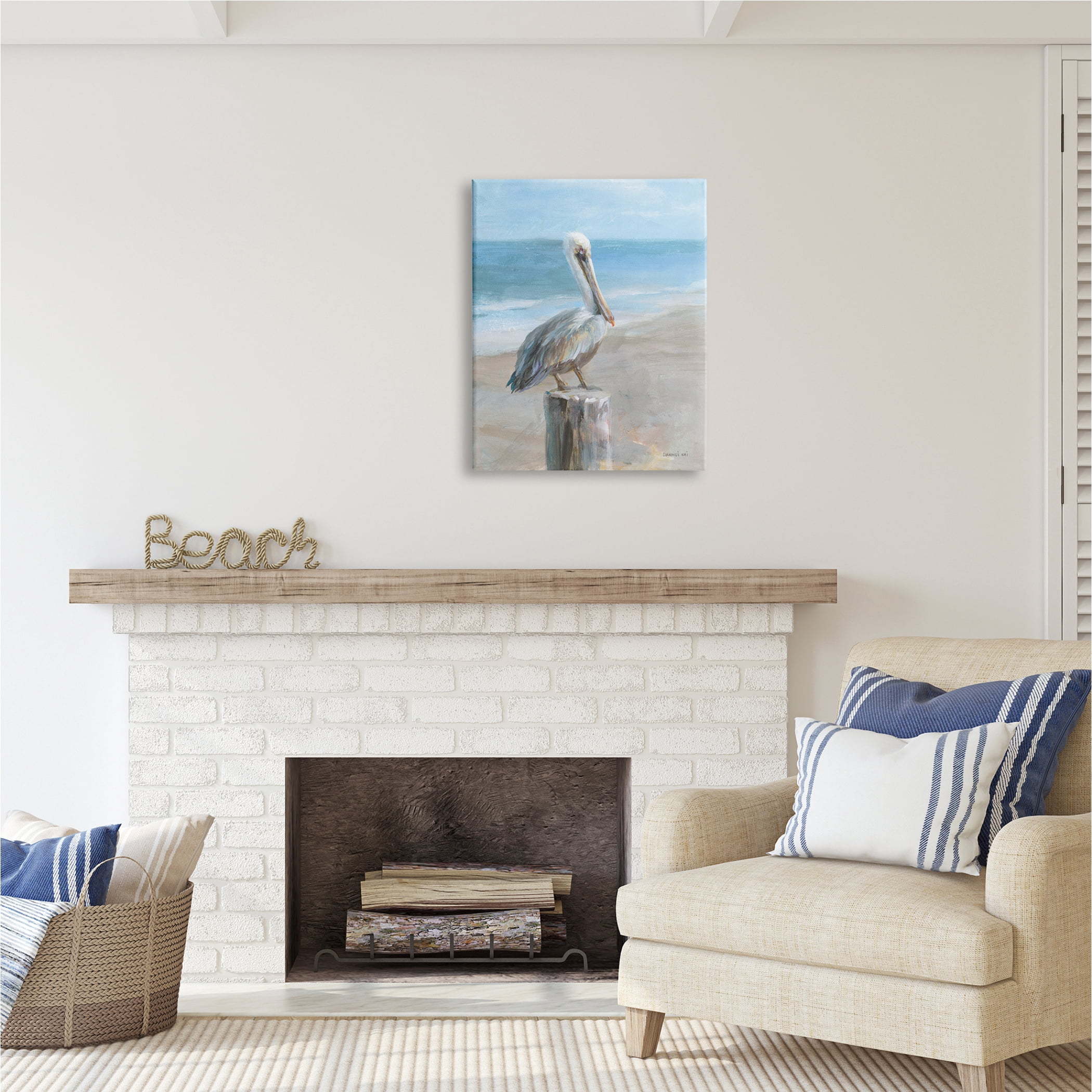 Stupell Industries Pelican Perched on Coast Animals & Insects Painting Gallery Wrapped Canvas Print Wall Art, 24 x 30