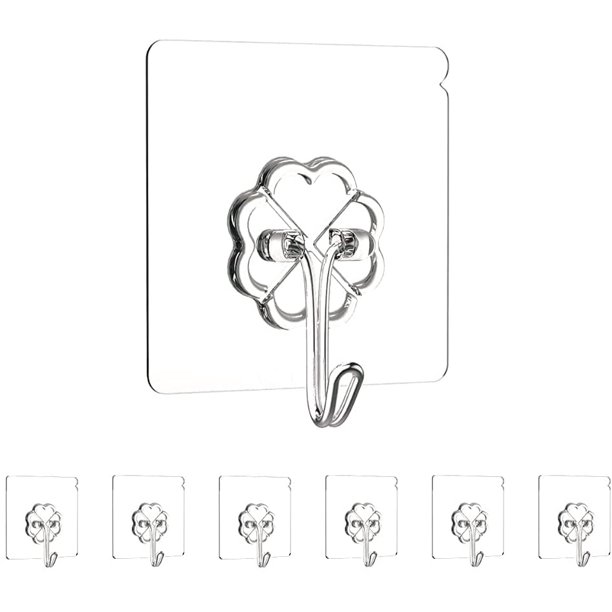 6 Pack Wall Hooks 10lb(Max) Heavy Duty Adhesive Hooks Water Proof