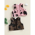 thumbnail image 4 of BemeyourBBs Toddler Baby Boy Girl Cow Print Vest Jacket Vintage Western Cowboy Outfit Cowgirl Vest PU Leather Cowprint Vest Open Front Jacket Sleeveless Waistcoat, 4 of 10