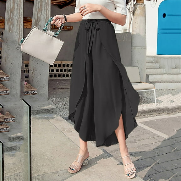 HUPOM Womens Trouser Pants Pants Commuter High Waist Rise Full Flare-Leg Black 3XL