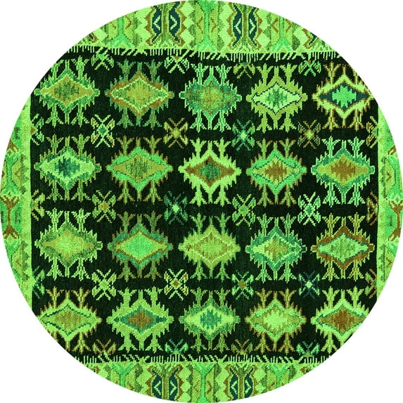 Ahgly Company Indoor Round Abstract Green Modern Area Rugs, 5' Round
