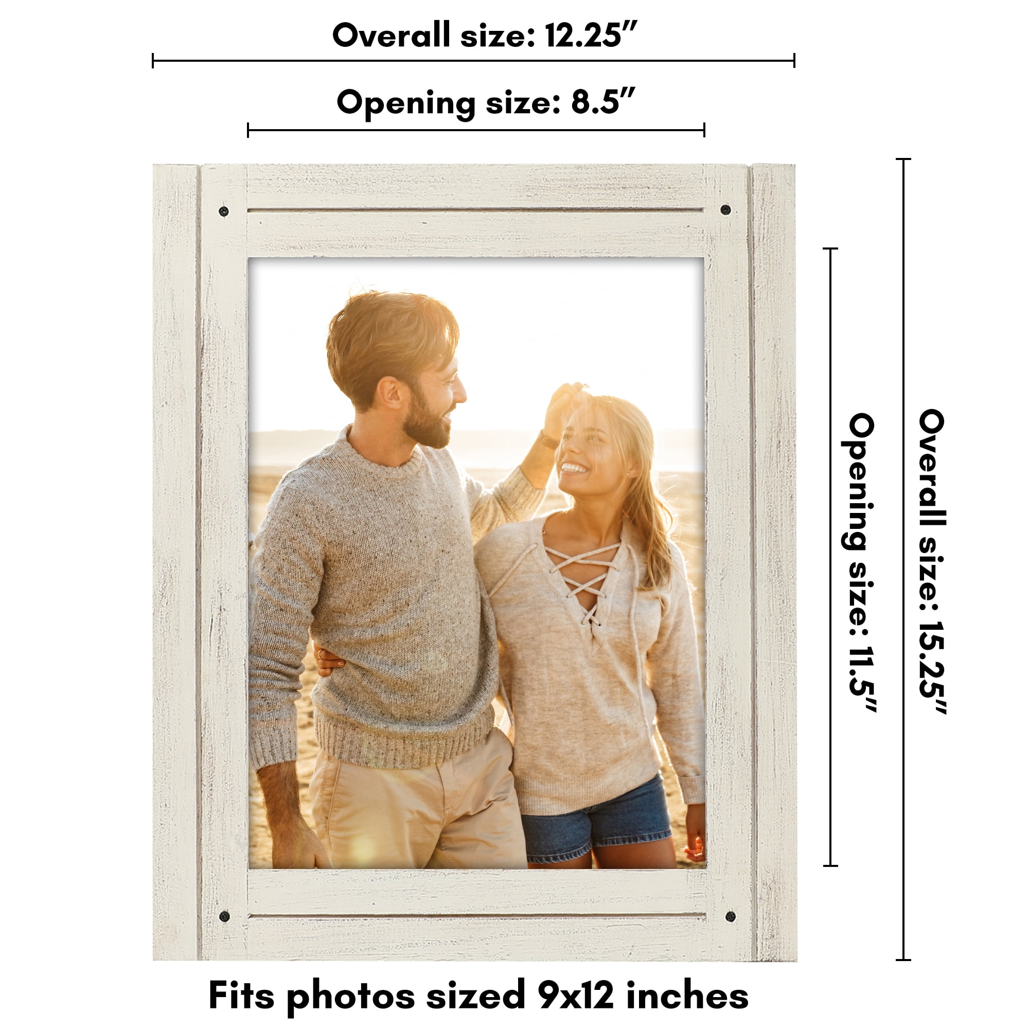 Americanflat 9x12 Picture Frame Polished Crystal Clear Glass Hampton Collection Distressed Wall - Aspen White