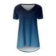 thumbnail image 4 of Summer Short Sleeve Tunic Long Tops for Women Trendy Plus Size Flowy Shirts Casual V Neck Smocked Floral Blouses 2024 Navy Fashionable top, 4 of 5