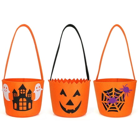 Halloween Candy Felt Basket / Bucket / Bag For Kids, Reusable and Convenient, Soft and Durable, Perfect for Carry Goodies and Gifts for Treat and Trick (3 Pack)