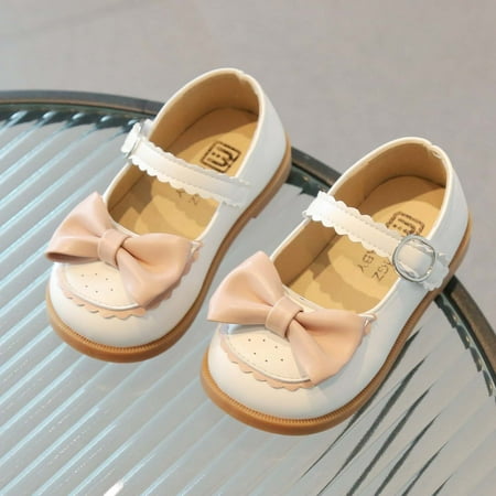 

naisibaby Baby Girsl Soft-soled Princess Shoes Kids Bowknot Casual Leather Shoes Beige 4-5 T