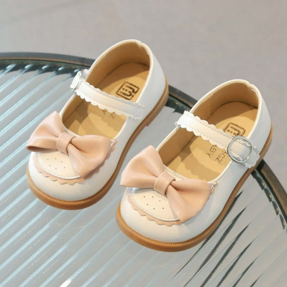 naisibaby Baby Girsl Soft-soled Princess Shoes, Kids Bowknot Casual Leather Shoes Beige 5 T