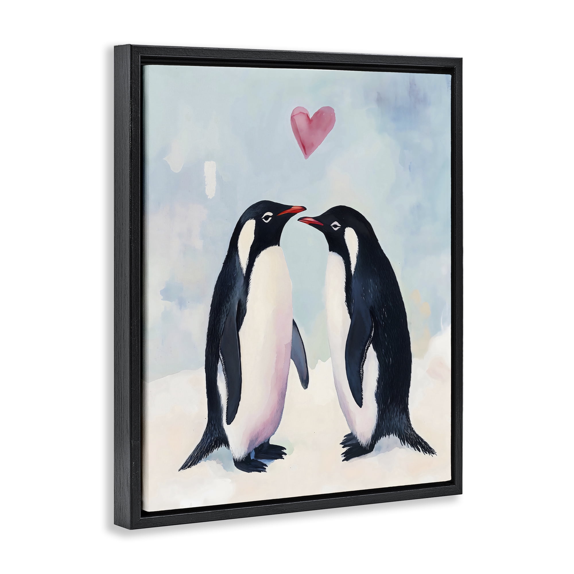 Stupell Industries Penguin Love with Heart Black Framed Floater Canvas Wall Art, design by The Prints Vibe