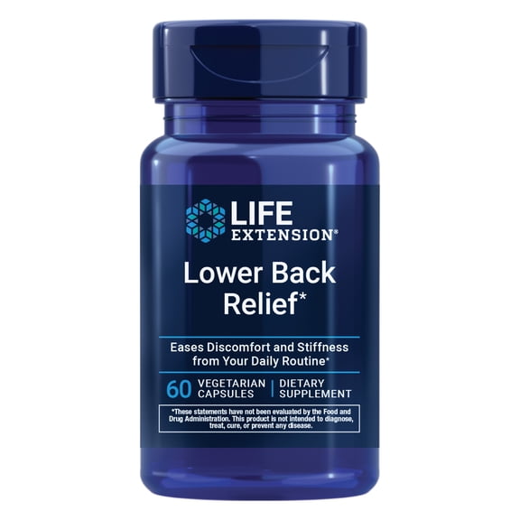 Life Extension Lower Back Relief, Chinese chaste tree, ginger extract, for lower back discomfort and occasional stiffness, non-GMO, gluten free, vegetarian, 60 capsules