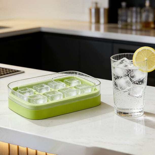 Bandeja para cubitos de hielo Ice Lattice con tapa y sistema de expulsión a presión | Molde de silicona para hacer hielo que facilita el desmolde