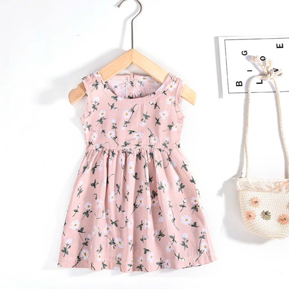 YHAJDS Toddler Girls Sleeveless Dress Allover Floral Print Summer Casual Baby Girl for 0-6 Years