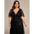 thumbnail image 3 of AURA Women's Plus Size Sequin Embroidered Formal Evening Gown V-Neck Sheer Short Sleeve A-Line Mother of Biride Dress, 3 of 7
