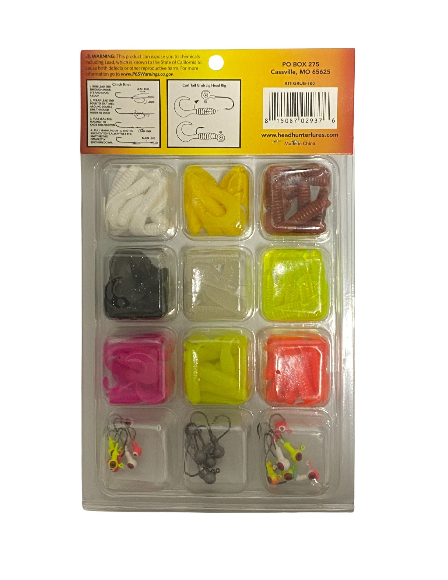 Headhunter Lures Grub Kit, 100 Assorted Grubs and Heads