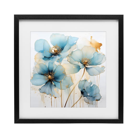 Stupell Industries Contemporary Sapphire and Gold Florals Black Framed Print Under Glass, 13 x 13, by Creative Studio