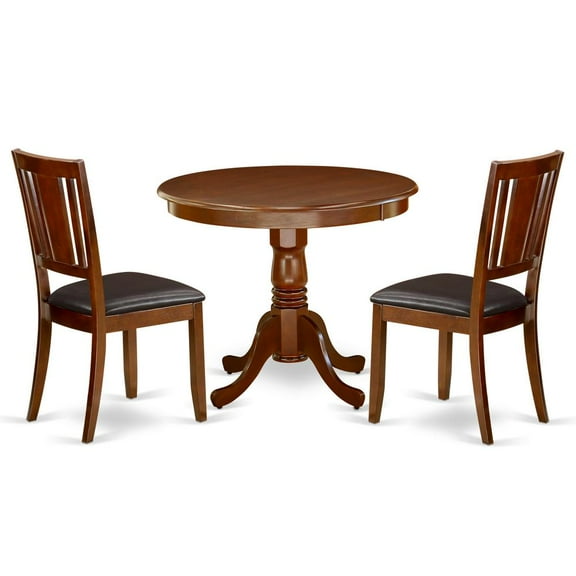 East West Furniture 3 Piece Contemporary Mahogany Dining Table Set, Mahogany