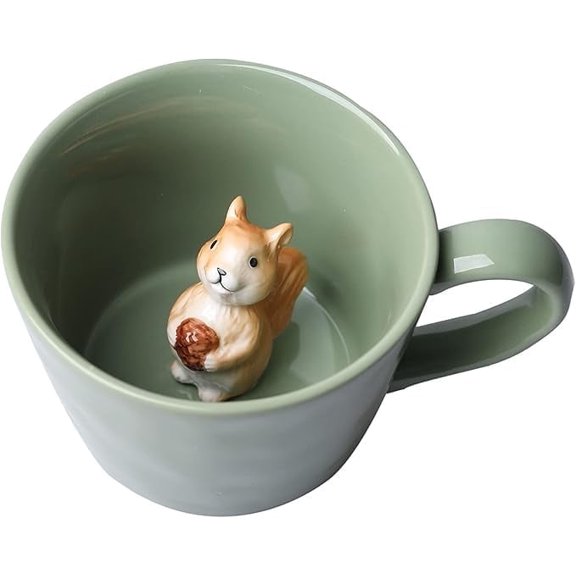 Cute 3D Squirrel Ceramic Mug - 12oz Sage Green Coffee Cup with Hidden Animal Surprise