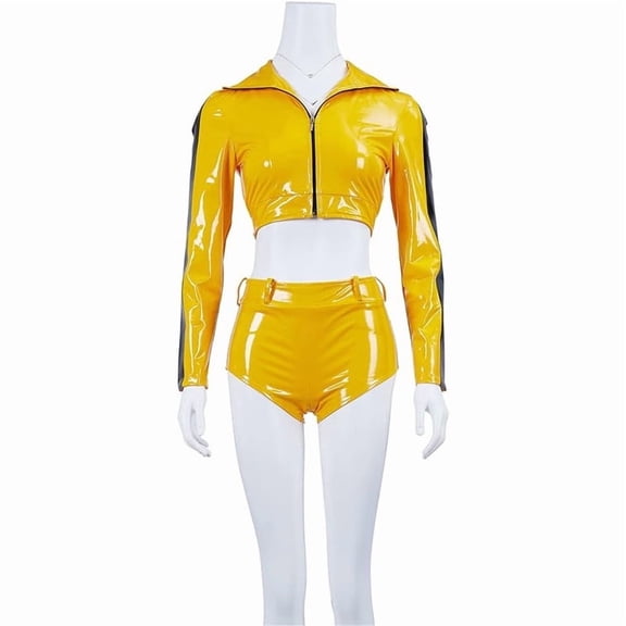 Women's Kill Bill Beatrix Kiddo Inspired Yellow Battle Suit Jacket and Shorts Outfit Set