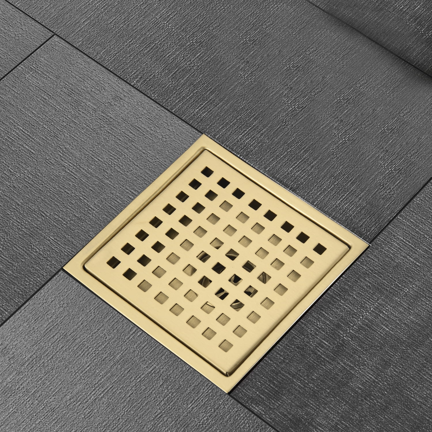 Invisible Shower Floor Drain Tile Insert 4 Inch Square Shower Floor Drain Removable Cover Color : Black Brass Bathroom Drainer with Hair Strainer for Kitchen Washroom Garage Basement