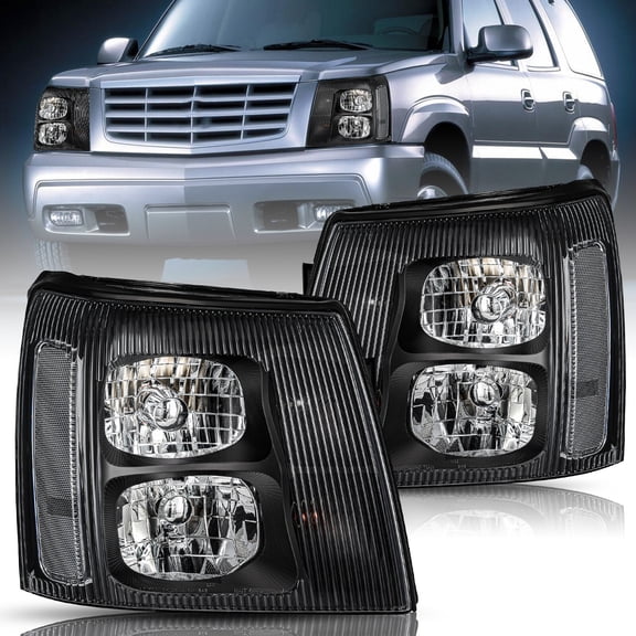 2003 2004 2005 2006 Black Headlights For Cadillac Escalade HID w/Bulbs LH RH