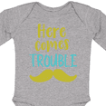thumbnail image 4 of Inktastic Here Comes Trouble, Mustache, Moustache Boys or Girls Long Sleeve Baby Bodysuit, 4 of 5