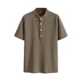 thumbnail image 4 of Eltusu Men's Casual Polo Shirts, Stand-up Collar Button Summer Cotton Shirts with Short Sleeve Army Green Size 5XL, 4 of 7