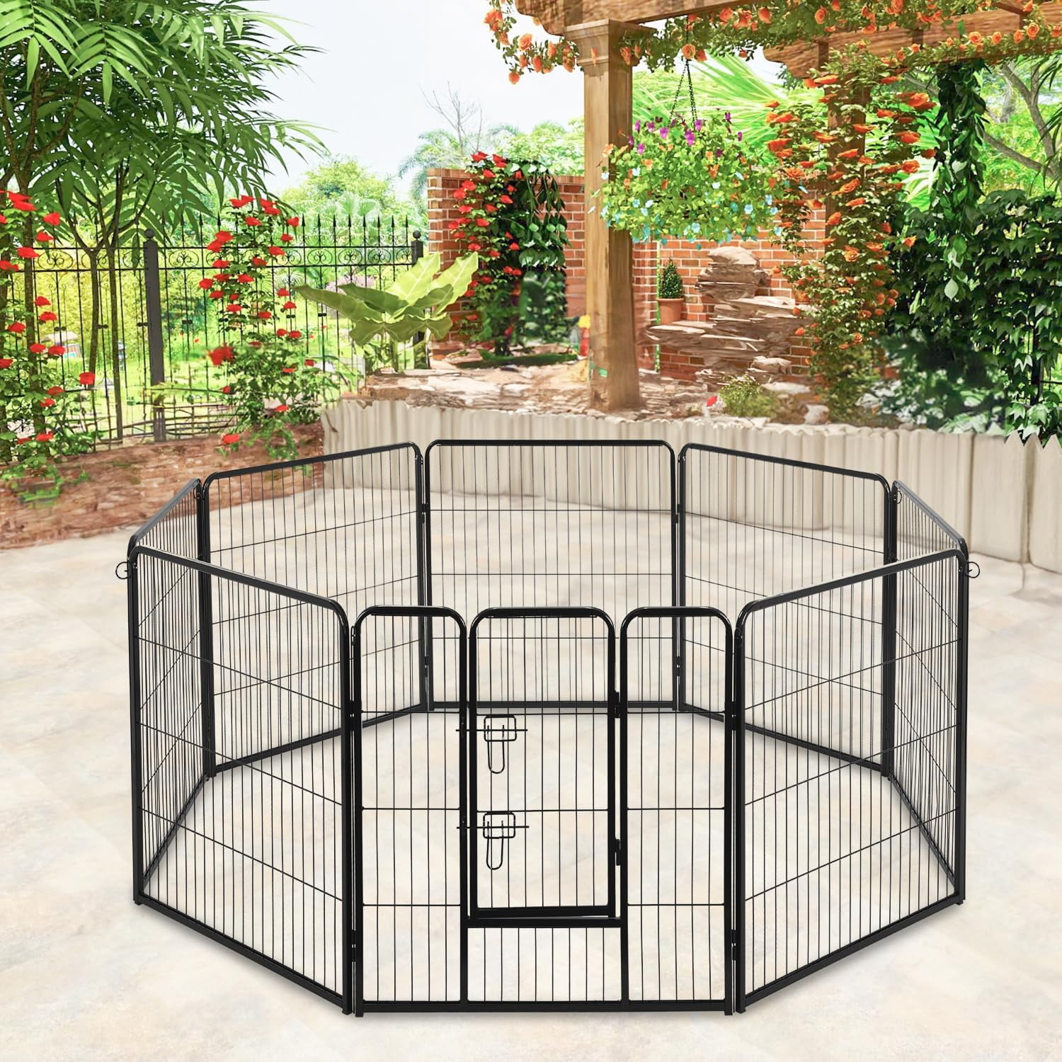 Dkelincs Heavy Duty Dog Playpen 8 Panel 40" Folding Metal Dog Exercise Pen Indoor Outdoor Dog Fence Dog Crate Cage with Door, Black