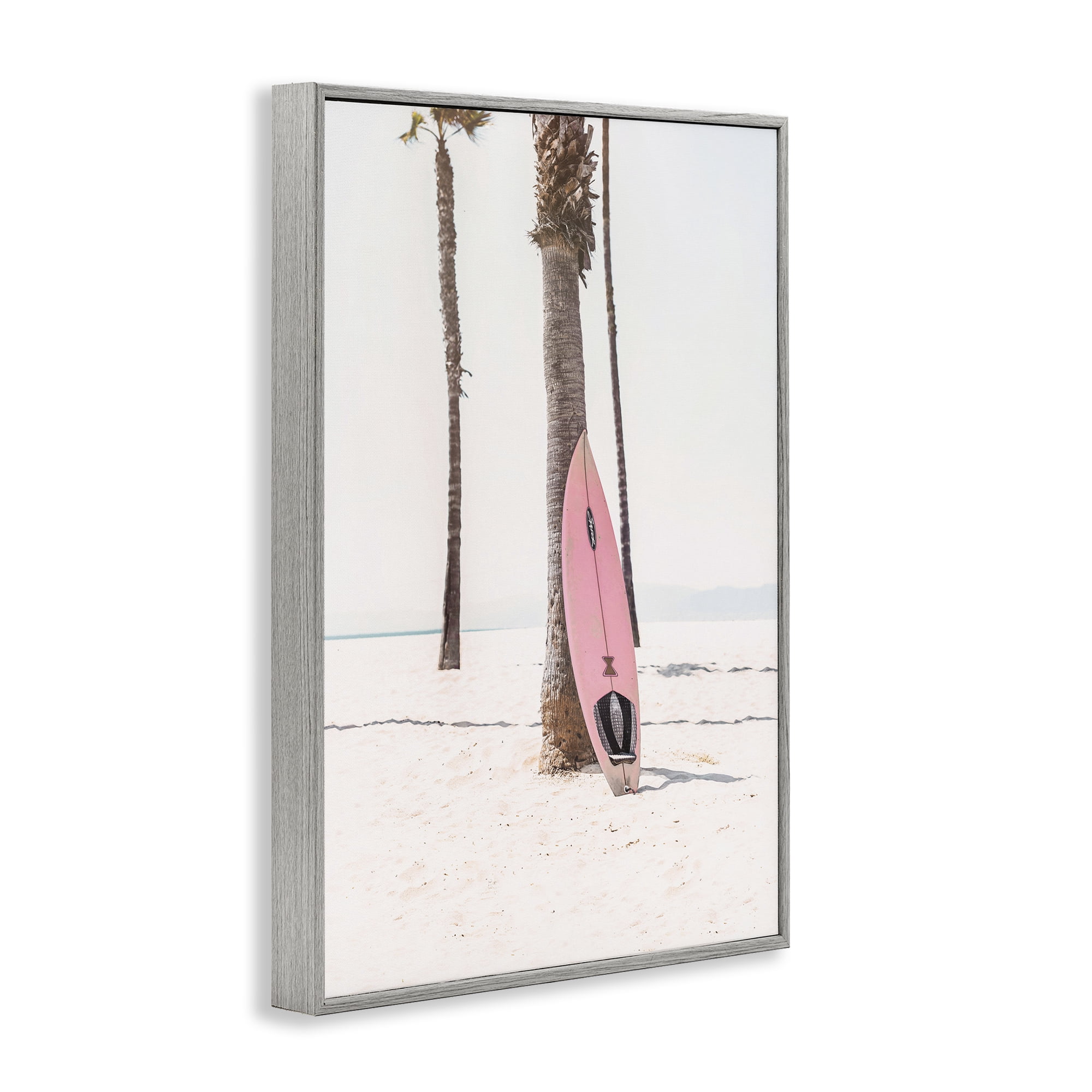 Stupell Industries Pink Surf Board Coastal Photography Gray Framed Art Print Wall Art, 12 x 18