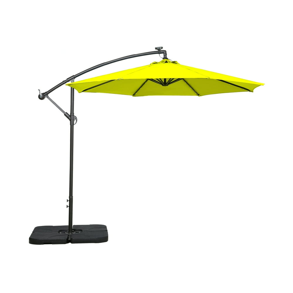 WO 10 Ft Outdoor Patio Solar LED Cantilever Umbrella with Base Weights