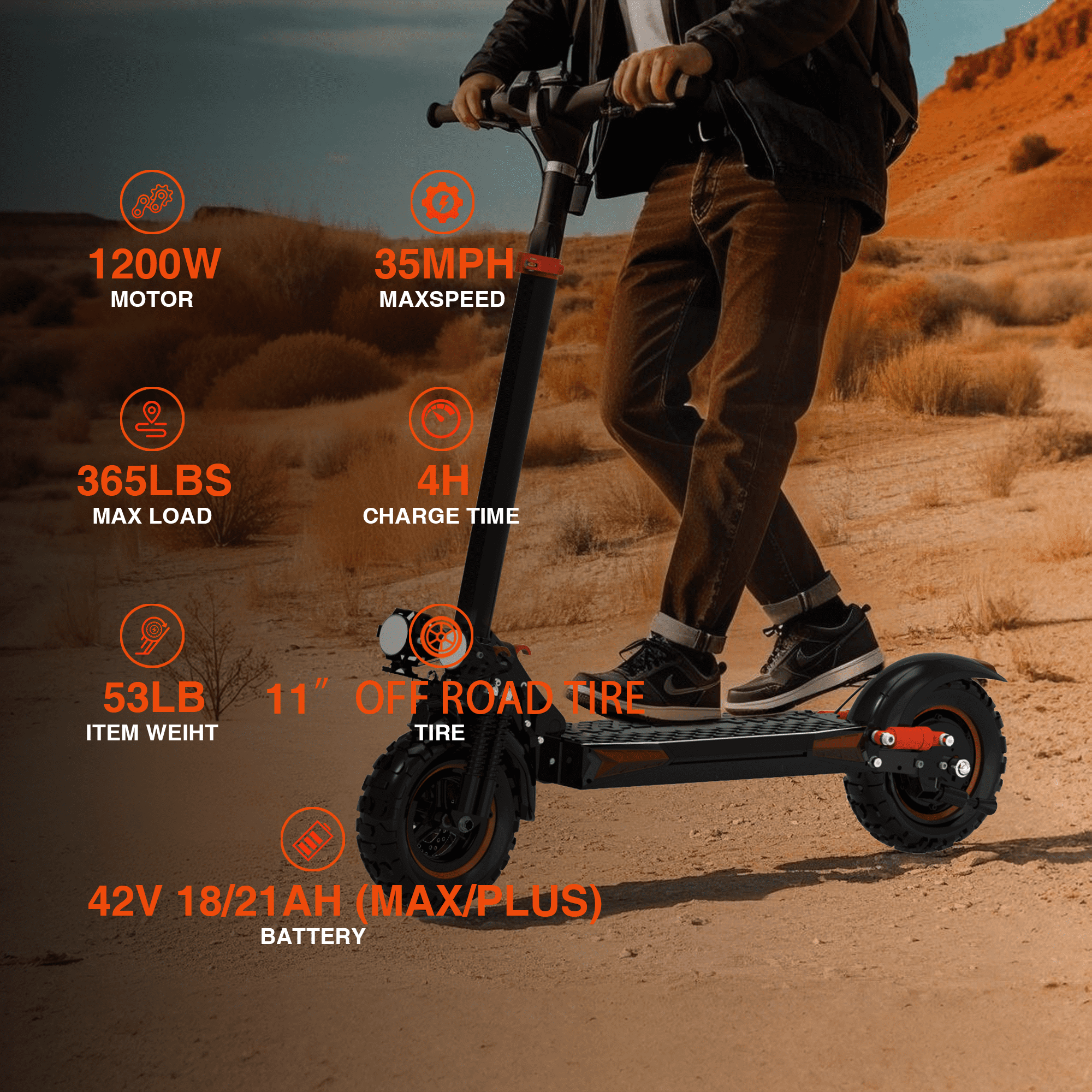 Electric Scooter Adults, 35 MPH w/ 40-Mile Range, 48V 18/21AH