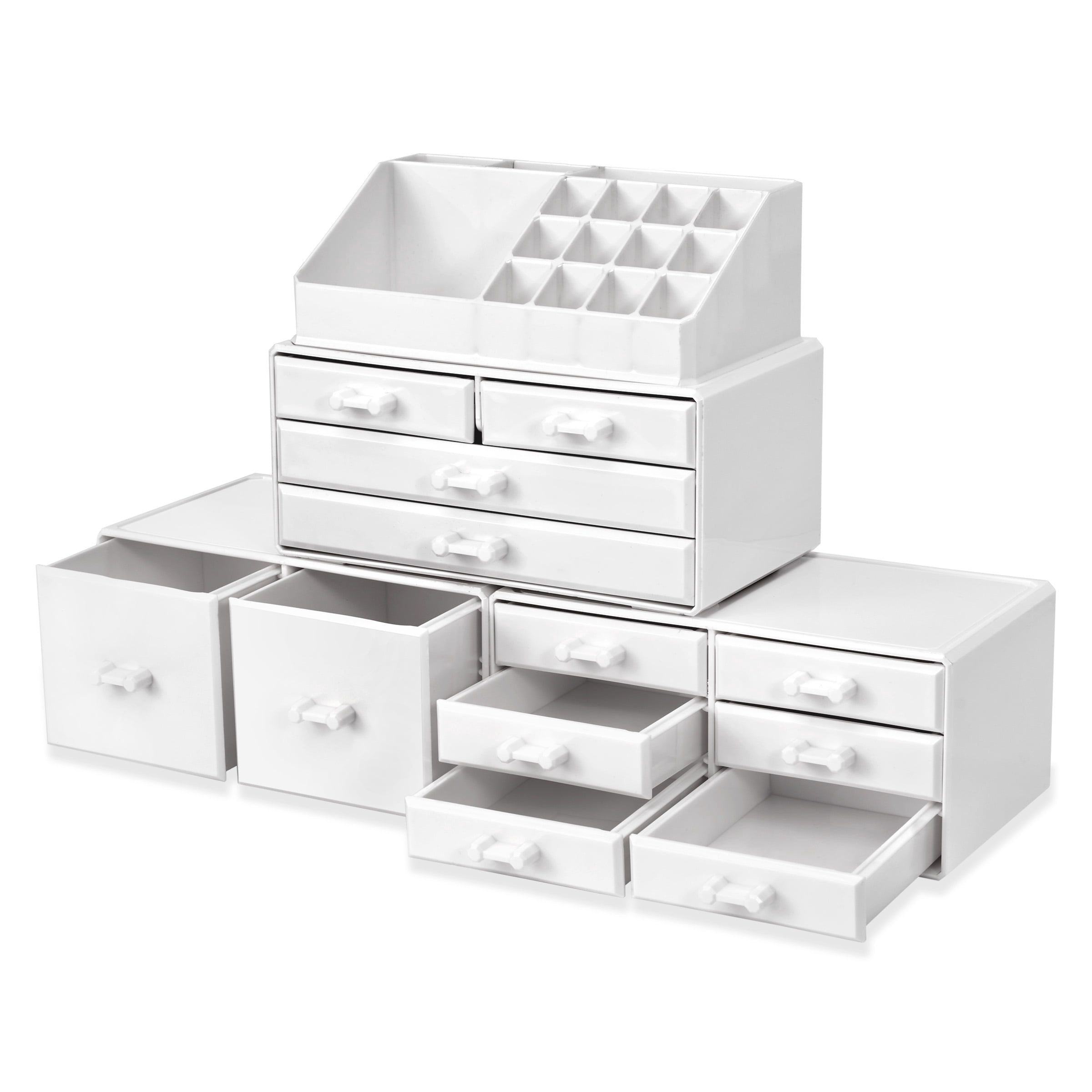 Sorbus Large Makeup Organizer - Stackable Jewelry & Makeup Organizer For Vanity, Bathroom Storage, Dresser - 12 Drawers Cosmetic Beauty Organizers and Storage with Lipstick, Makeup Brush Holder