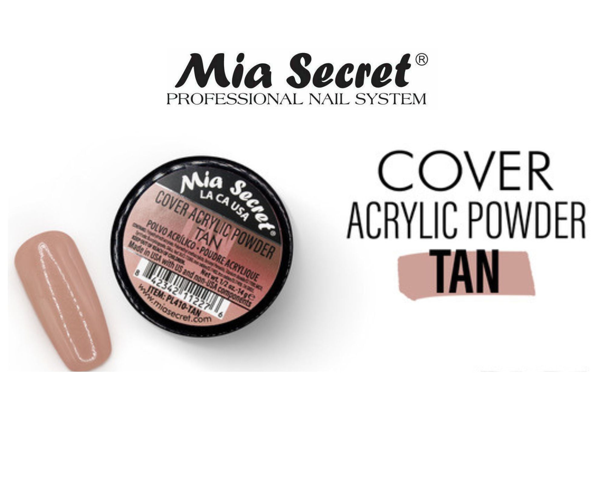 Mia Secret - Liquid Monomer 0.5oz + Cover Acrylic Powder Tan 0.5oz + Dappen Dish + Academy Duo Nail Brush #8 OR - Combo