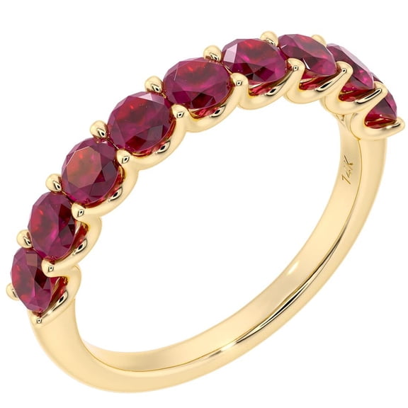 PEORA Solid 14K Yellow Gold 1 Carat Created Ruby 9-Stone Half Eternity Band for Women, Wedding Anniversary Stackable Ring, Size 9.5