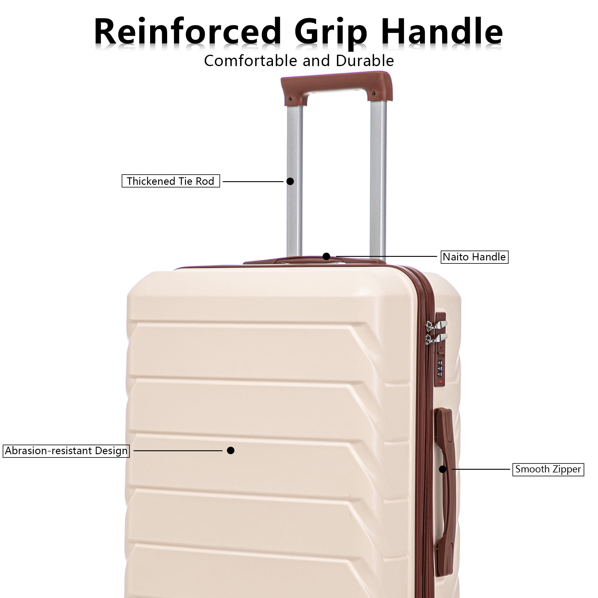 Alvantor 3Pcs Luggage Set, ABS Hardside Spinner Suitcase with Combination Lock, 20/24/28 Inch, Beige