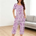 thumbnail image 2 of Wensltd Women Print Two Piece Sleepwear Set Short Sleeve Comfy Capri Pants with Side Pockets for All Season, 2 of 6
