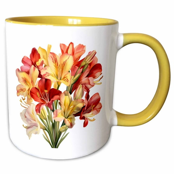 3drose, Pretty Alstromeria Flower Illustration, 15oz Two-tone Yellow Mug