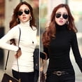 thumbnail image 3 of Womens Long Sleeve Mock Turtleneck Crew Stretch Slim T Shirt Layer Top, 3 of 6