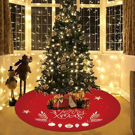 Christmas Tree Skirt, Round Decorative Mat with Non-Slip Backing for Holiday Tree Decor, Festive Living Room Bedroom Carpet, 30 Inch Red Green White C