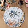 thumbnail image 3 of Octopus Coastal Round 13 Inch Placemats Set of 8, Summer Beach Blue Ombre Coral Starfish HeatResistant Non Slip Place Mats for Dining Table, Wipeable Braided Kitchen Table Mats for Housewarming, 3 of 9