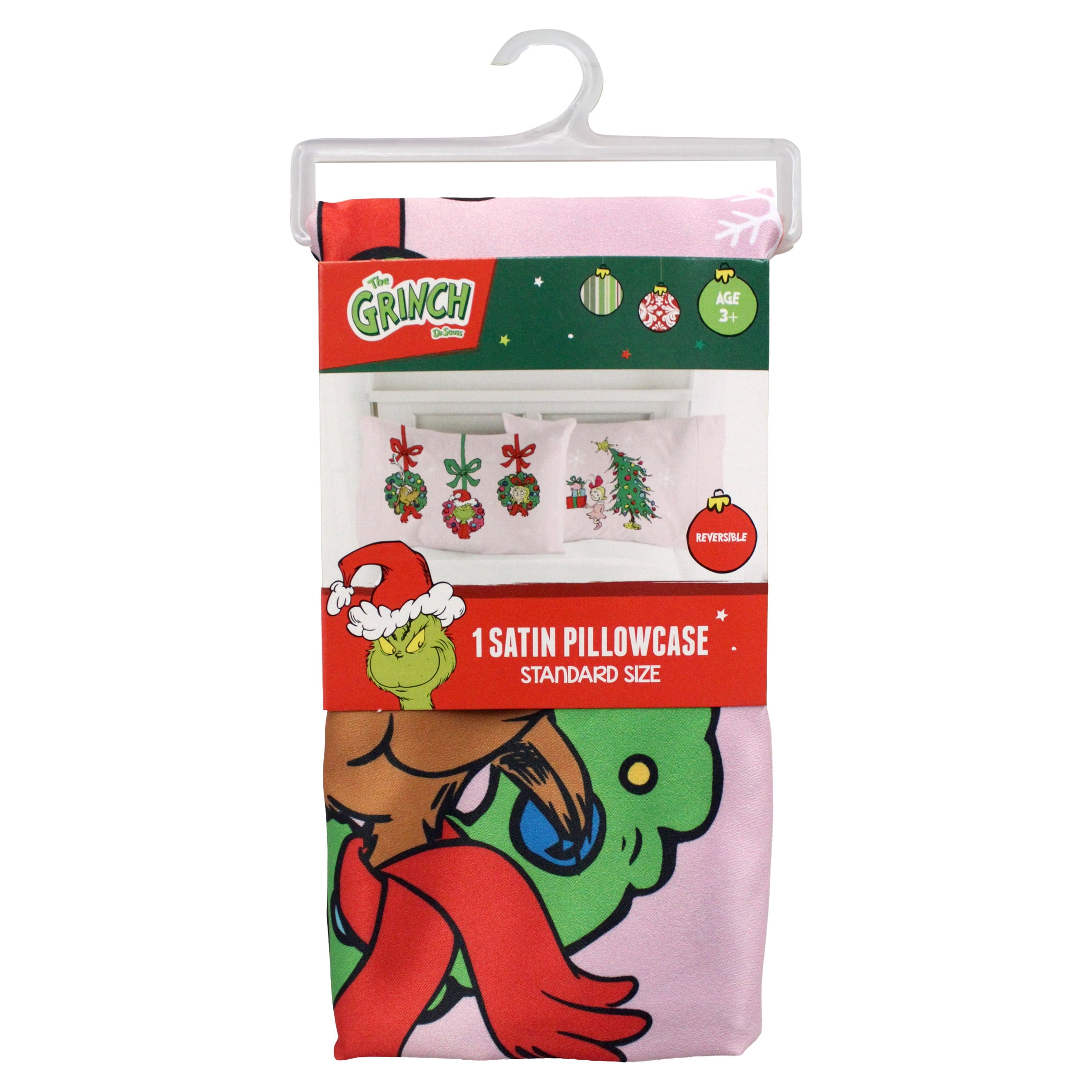 Grinch Pink Reversible Silky Satin Pillowcase, Standard Size, 1-Pack