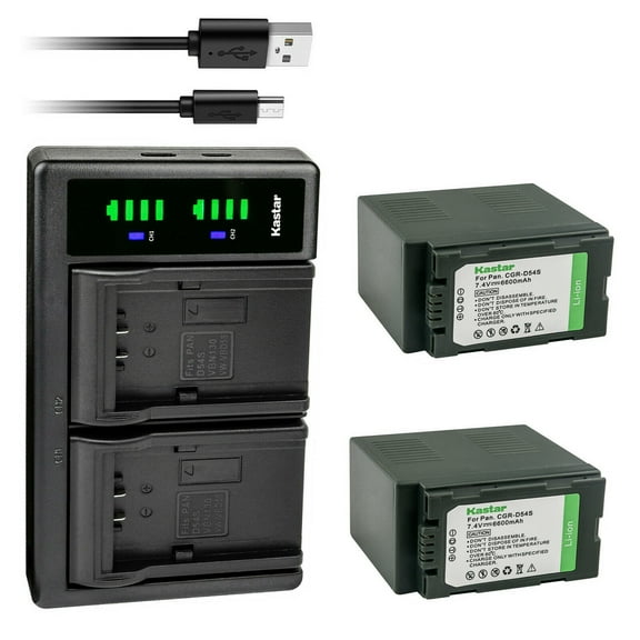 Kastar 2-Pack CGA-D54 Battery and LTD2 USB Charger Replacement for Panasonic AG-DVC32, AG-DVC33, NV-MX500 NV-MX500EG NV-MX500EN, NV-MX1000, NV-MX2500, NV-MX5000, AJ-PCS060G, AJ-PX270 AJ-PX270PJ Camera
