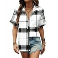 thumbnail image 2 of lulshou Women's Plaid Shirt Fashion Button Shirt Female Lapel Neck Short Sleeves Loose T-shirt Blouse Trendy Casual Checkered Blouse Tops Summer Shirts, 2 of 5